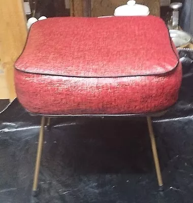 1960's Mid Century Modern Foot Stool Ottoman. Steel & Vinyl. Red Black & Red.  • $50