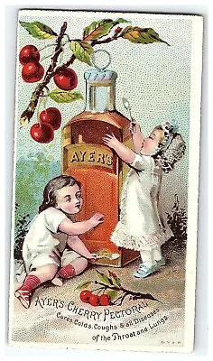 Cherry Pectoral Bottle Ayer's Children Card Quack Medicine Trade Giant Victorian • $4.75