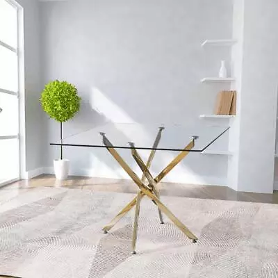 Contemporary Square Dining Table With Gold Stainless Steel Legs • $282.44
