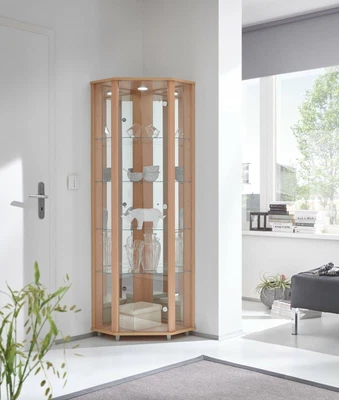 £249.99 • Buy New Luxury Space Corner LED Display Glass Cabinet- In White, Silver & Beech