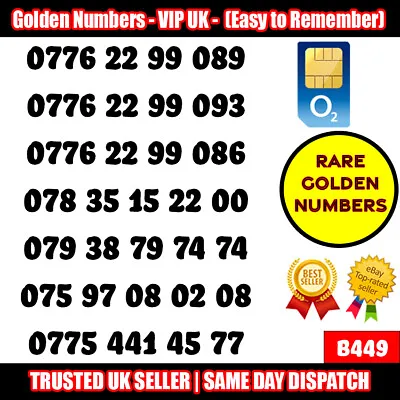 Gold Easy Mobile Number Memorable Platinum Uk Pay As You Go Sim Lot - B449 • £9.95