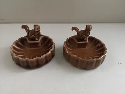 2 X Wade Ceramic 8cm Brown Squirrel Trinket Dish Ornament Ashtray - Vintage • £11.68