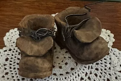 Pair Hand Carved Wooden Folk Art Detailed Old Boots W/Laces Signed Ed Platt 74 • $16.99