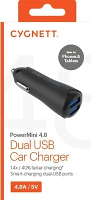Cygnett PowerMini 4.8A Dual USB Car Charger - Black • £8.99