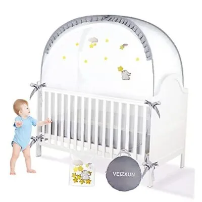 Safety Crib Tent To Keep Baby From Climbing OutWoderful Grey Tent With Rabbit • $64.59