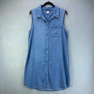 J Crew Factory Dress Womens Medium Blue Chambray Sleeveless Shirt Pocket • $24.99
