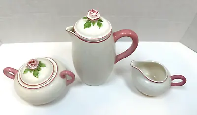 Ceramic Tea Coffee With Cream And Sugar Tiny Set Pink And White • $12.99
