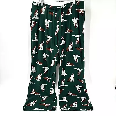 Croft & Barrow Men's Pajama Pants Size Large St. Bernard Dog Print Green Fleece • $21.37