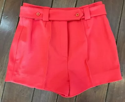 Vintage 1970s HotPants NOS Bright Coral Poly Shorts Belt Womens Mod High Waist • $28