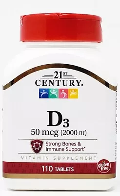 21st Century Vitamin D3 50 Mcg (2000 IU) 110 Tablets -Exp Date 04-2025 • $9.99