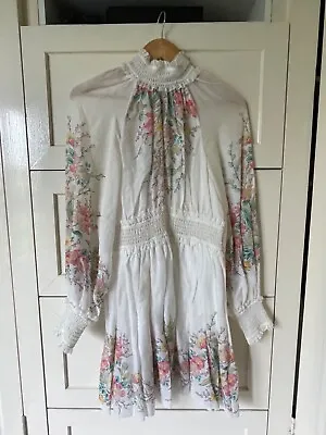 $420 • Buy Zimmerman Zinnia White Long Sleeve High Neck Floral Dress, Size 2