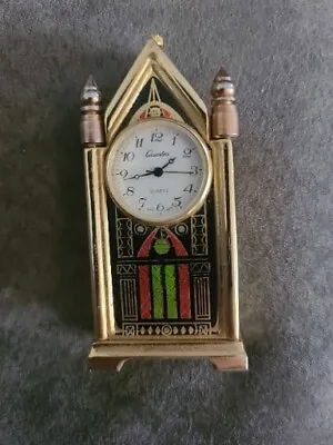 Vintage Brass Tower Mantle Clock Table Portable Miniature Quartex Works • $10