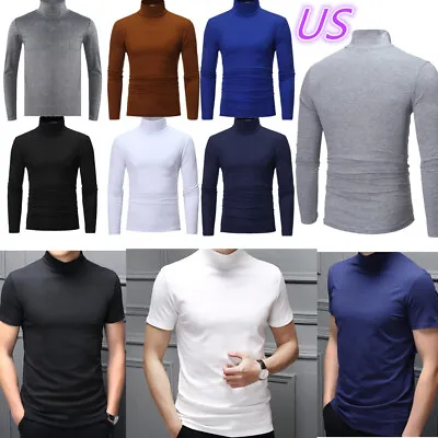 US Men Mock Turtleneck Pullover T-Shirts Top Short/Long Sleeve Solid Undershirts • $11.86