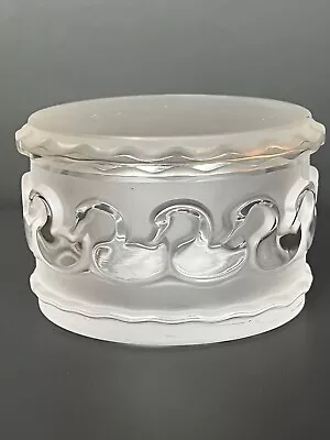 Vintage Retired Lalique France Crystal Frosted Glass Canard Swan Box Round 4  • $78