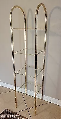 Vintage Hollywood Regency Etagere Gold Metal Faux Bamboo W/4 Shelves Mid-Century • $175