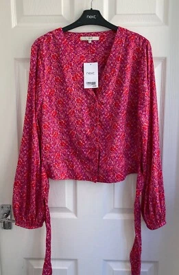 £10 • Buy NEW NEXT Ladies Pink Floral Button Through & Front Tie Top Sizes 12 & 16