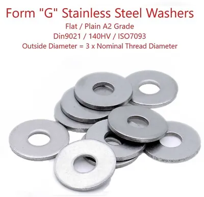 M2 M2.5 M3 M4 M5 M6 M7 M8 M10 M12 Form G Stainless Steel Flat Wide Plain Washers • £16.99