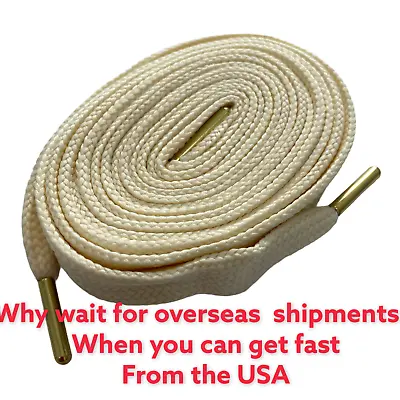 Shoe Laces Wide 45 Inch` Off White With Gold Metal Tips. 80s Vintage • $7.49