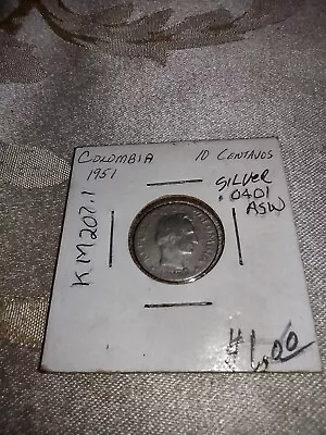 Columbia 1951 10 Centavos Silver.O401 A S V • $4