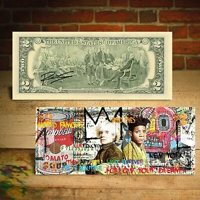 WARHOL BASQUIAT Famous Artists Pop Art Genuine $2 U.S Bill HAND-SIGNED By Rency • $29