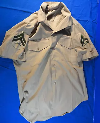 Usmc Marine Corps Men's Shirt Khaki Quarter Length Sleeve Uniform Shirt 38x38 • $28.69