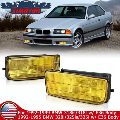 Fog Lights For 92-99 BMW E36 M3 3 Series Replace Factory Lamp Yellow Glass Lens • $37.99