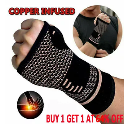 Copper Wrist Hand Brace Support For Carpal Tunnel Splint Strap Sprain Arthritis. • £3.73