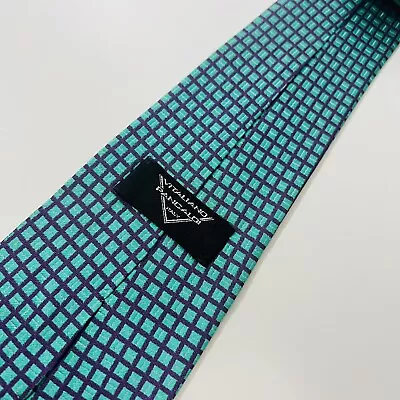 Vitaliano Pancaldi Vivid Turquoise Silk Tie A Purple Grid 57.5x3.875” Excellent • $60