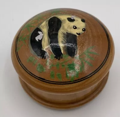 Hand Painted Panda Trinket Jewelry Box Bamboo - Very Unique Nice! • $9.99