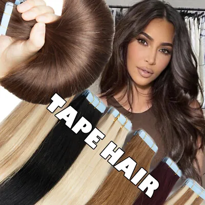 £23.28 • Buy Invisible Tape In Skin Weft 100% Remy Human Hair Extensions THICK Full Head 40ps