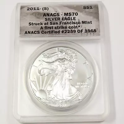 2011 S ANACS MS70 - 1 Oz Silver American Eagle - SAE US $1 Coin #46189A • $49.95