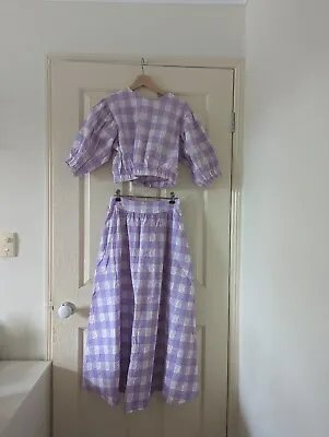 $85 • Buy Women Dress Plaid High Waist Women Puff Sleeve Plaid Zara Purple Lilac Gingham 