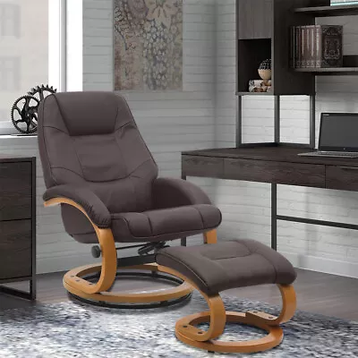 Brown PU Leather Recliner Armchair Swivel Cheif Office Chair Sofa With Footstool • £189.95