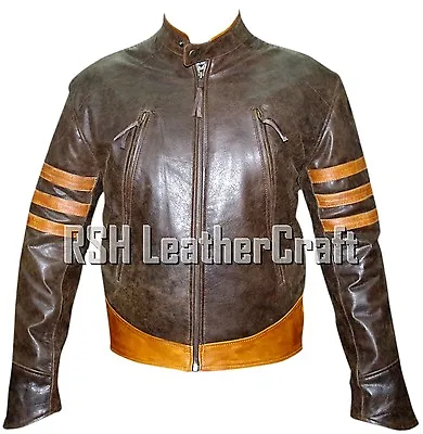 £145 • Buy Wolverine X Men Origins Biker Distressed Brown Cowhide Leather Jacket 