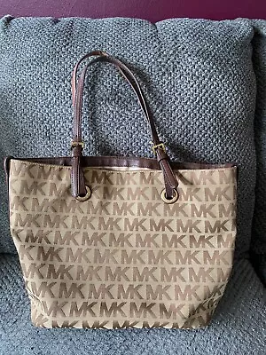 Signature Michael Kors Tan With Brown MK Shoulder Strap Tote Bag And Gold Accent • $20