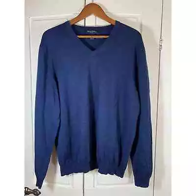 Brooks Brothers Stretch Sweater Merino Wool Mens XL V-Neck Navy Blue Office • $28