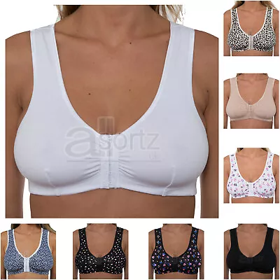 Front Fastening Bra Cotton Rich Ladies Non Wired Non Padded Soft Stretch Uk Size • £11.49