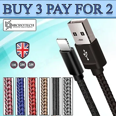 USB Charging Cable For IPhone 11 X XR 8 7 6 SE 12 13 PRO Long Charger 1M 2M 3M • £1.99