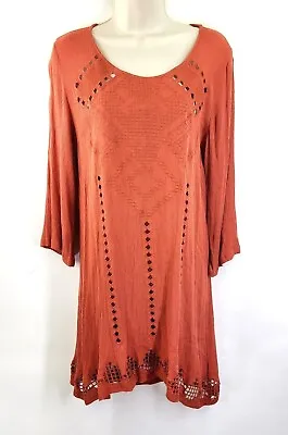 Monoreno Dress Cover Up Womens S Rust Red Crochet Lace Boho Crepe  • $14.95