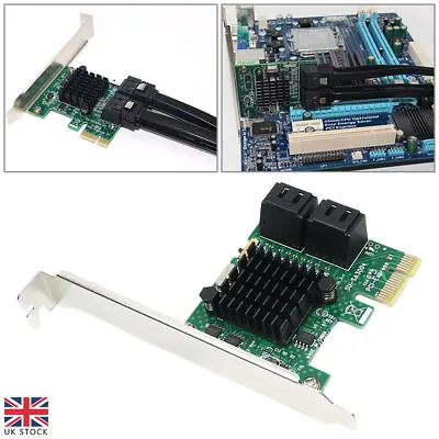 PCI Express 1X SATA3.0 4 Port Extender PCI-E X1/X4/X8/X16 6Gbps Converter Card • £18.99