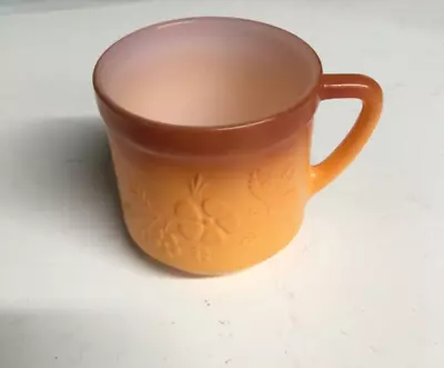 Vtg Orange Coffee Mug Milk Glass Ombre Raised Flower Federal Glass • $12