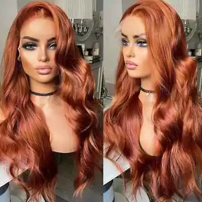 Heat Resistant Synthetic Hair Lace Front Wigs T Part Copper Red Long Wavy Women • $26.99