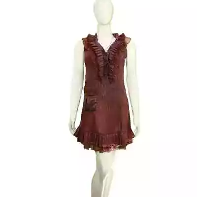 Vintage Charm: 1920s Flapper-Inspired Burgundy Ruffle Dress - Bohemian Elegance • $35