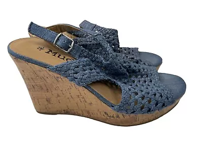 90s Y2k Mudd Festival Blue Denim Wedges Platform Women’s Sandal Toes Sz. 8 • $10.54