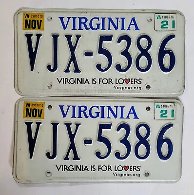 VIRGINIA License Plate Pair 🔥FREE SHIPPING🔥 VJX 5386 ~ MATCHING SET  • $19.99
