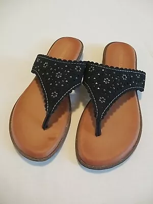 MARBELLA Callie Women's 9 M Black Thong Flip Flops Cut-Outs Studded EUC • $10.95