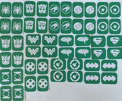 £2.99 • Buy 52 X Small Super Heros Stencils  Body Art And Glass Etching  Glitter Stencil Art