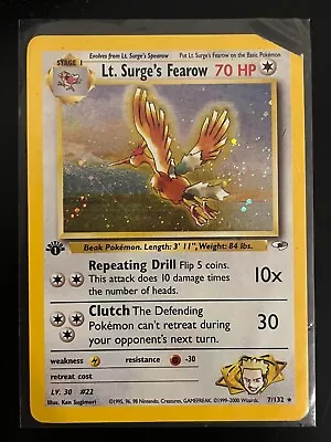 $19.99 • Buy Lt. Surge's Fearow 7/132 *1st Edition* Gym Heroes Holo WOTC Pokemon Card - DMG