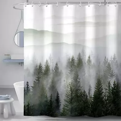 RV Shower Curtain Nature Forest Shower Curtain For Bathroom Green Pine Trees Mi • $24.98