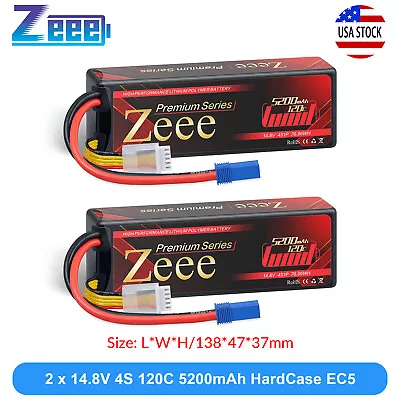 2xZeee 4S Lipo Battery 5200mAh 14.8V 120C EC5 LCG Hardcase For RC Car Truck Tank • $88.55